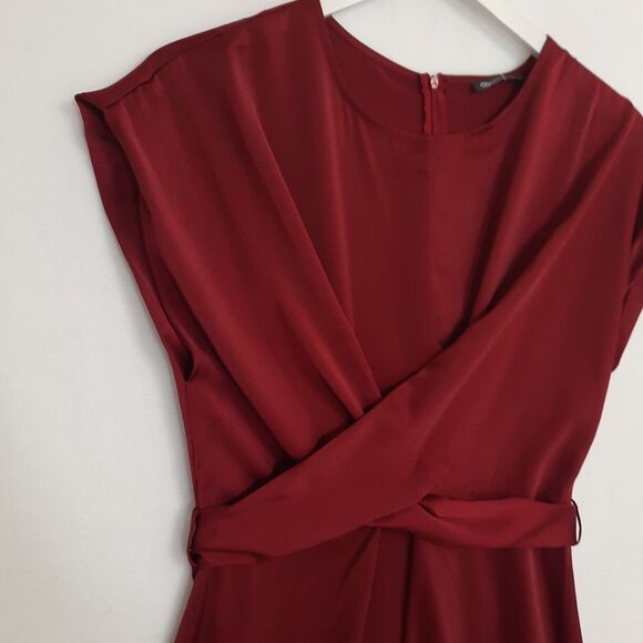 NWT Burgundy Dark Red Satin Midi Dress Sz XL Wrap Front Short Sleeves Tie Waist - Picture 4 of 10